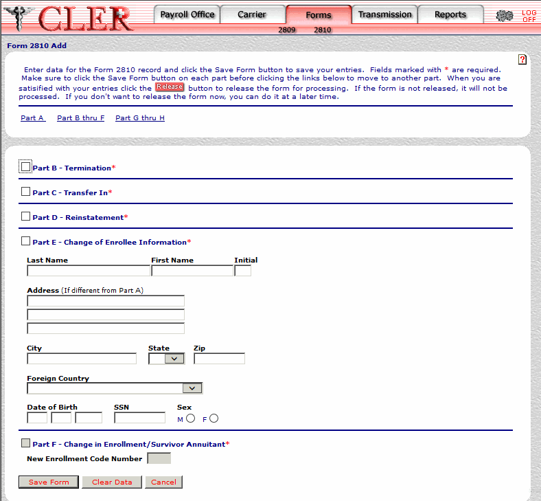 Form 2810 Add Part B thru F page