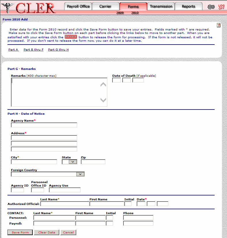 Form 2810 Add Part G thru H page