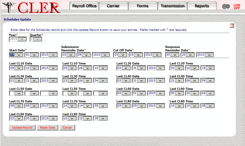 Schedules Update Page