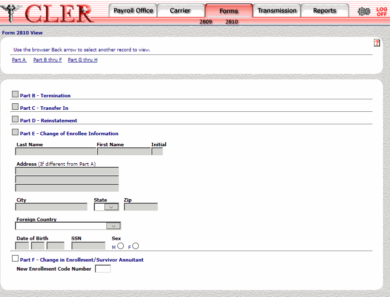 Form 2810 View Part B Thru F Page