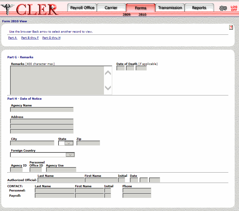 Form 2810 View Part G-H Page