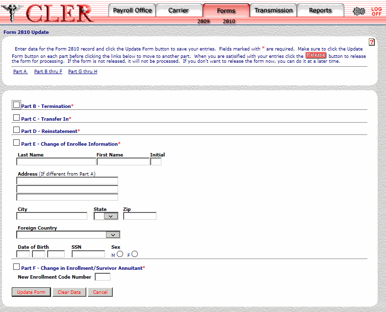 Form 2810 Update Part B Thru F Page