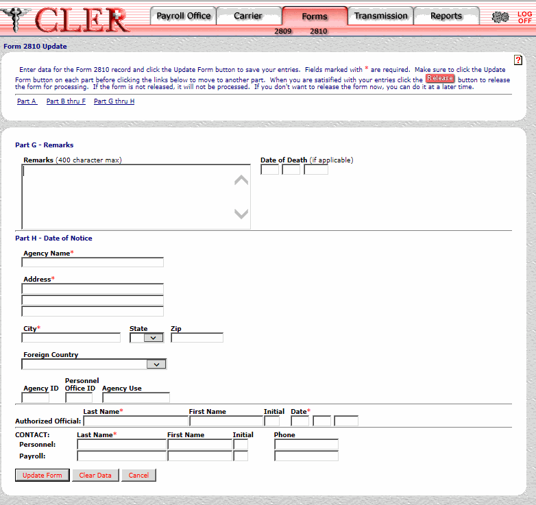 Form 2810 Update Part GThru H Page