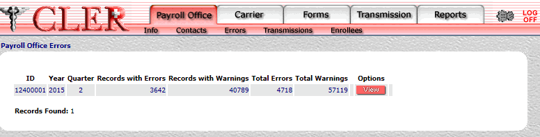 Payroll Office Errors Search Results Page
