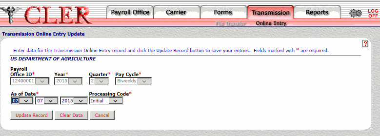 Transmission Online Entry Update Page 2