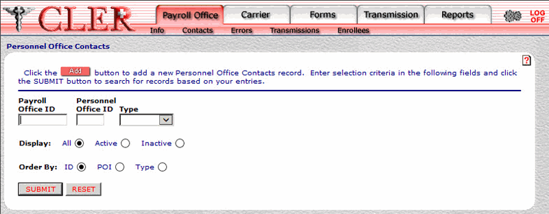 Personnel Office Contacts Page