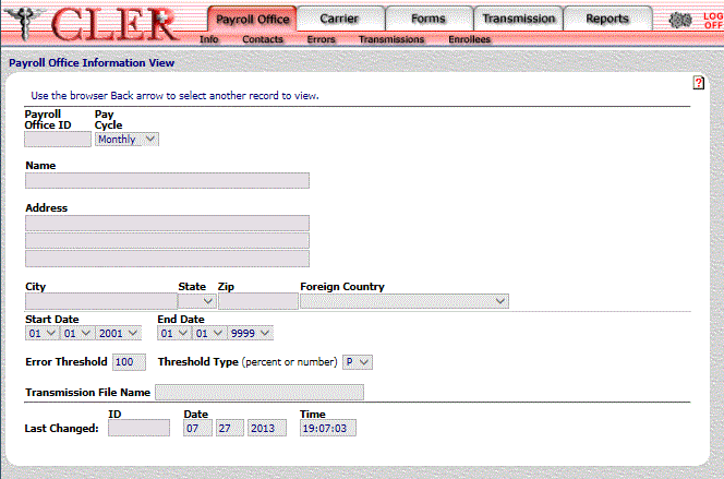 Payroll Office Information View Page