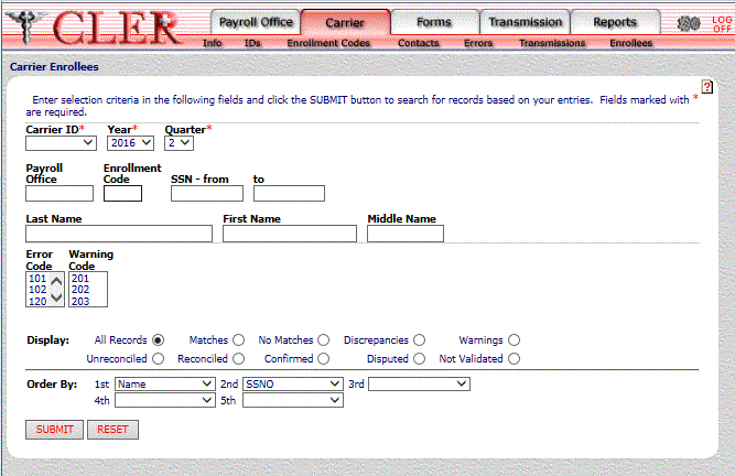 Carrier Enrollees Page