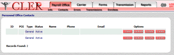 Personnel Office Contacts View page