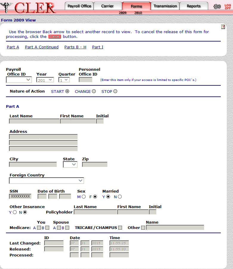 Form 2809 View Part A