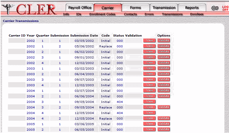 Carrier Transmissions search results page