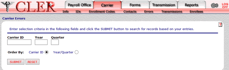 Carrier Errors Page