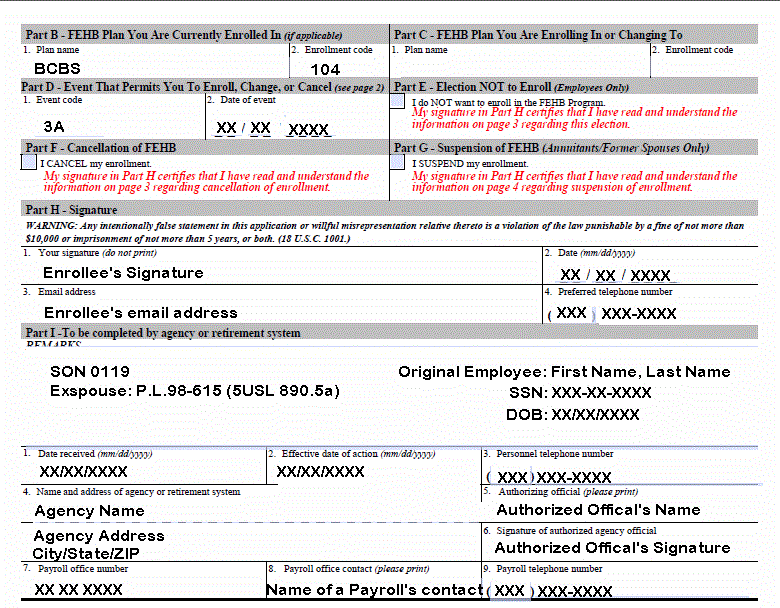 SF 2809, FEHB Health Benefits Election Form, Under the Spouse Equity Law (Part B)