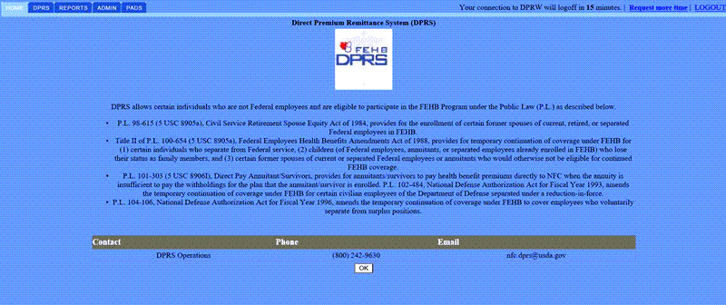 Direct Premium Remittance System (DPRS) FEHB Program Page