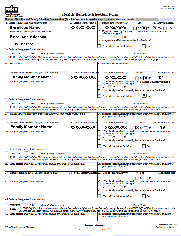 SF 2809, FEHB Health Benefits Election Form, Under the TCC Law (Part A)