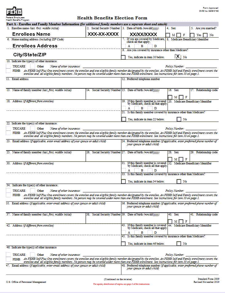 SF 2809, FEHB Health Benefits Election Form, Under the DOD-RIF Law (Part A)