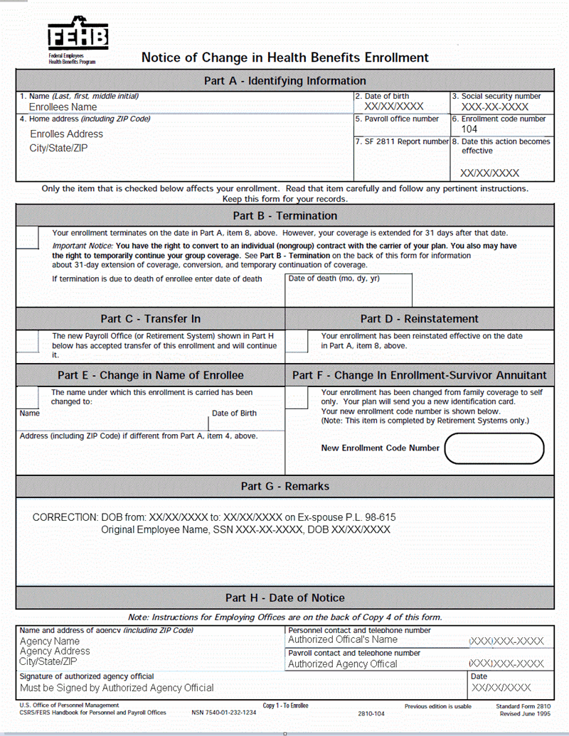 SF2809 FEHB Correction