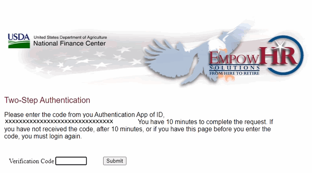 Two-Step Authentication Page (Authentication Application Option) - Verification Code Field