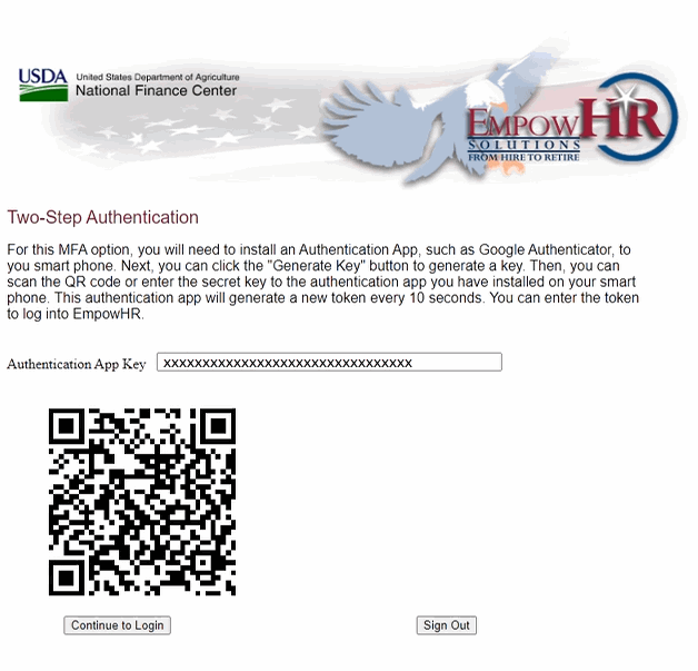 Two-Step Authentication Page (Authentication Application Option - Verification Code Field) - MFA Security