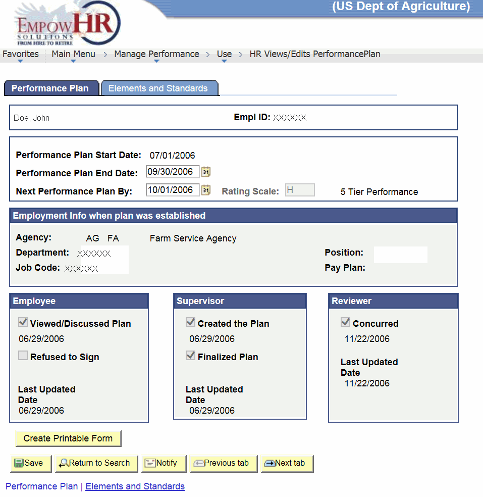 HR Views/Edits Performance Plan Page - Performance Plan Tab