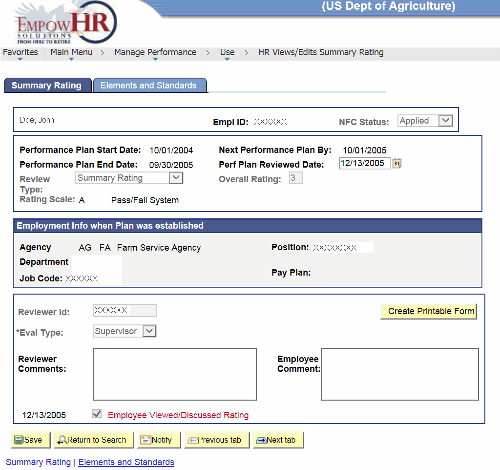 HR Views/Edits Summary Rating Page - Summary Rating Tab