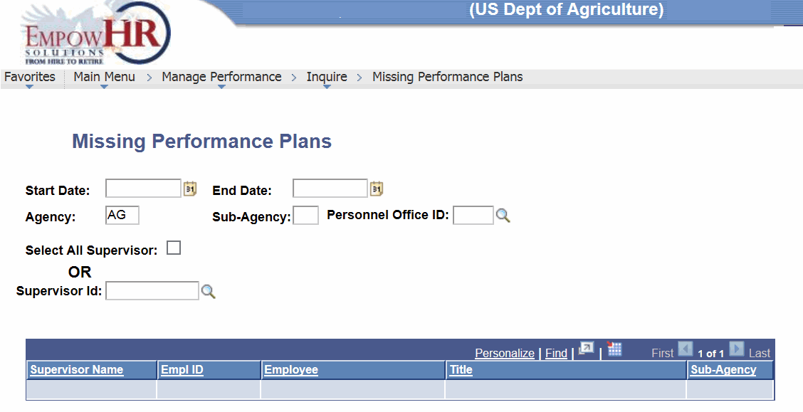 Missing Performance Plans Page