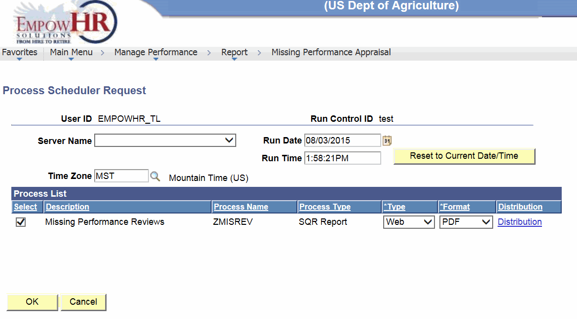 Process Scheduler Request Page (Missing Performance Appraisals)