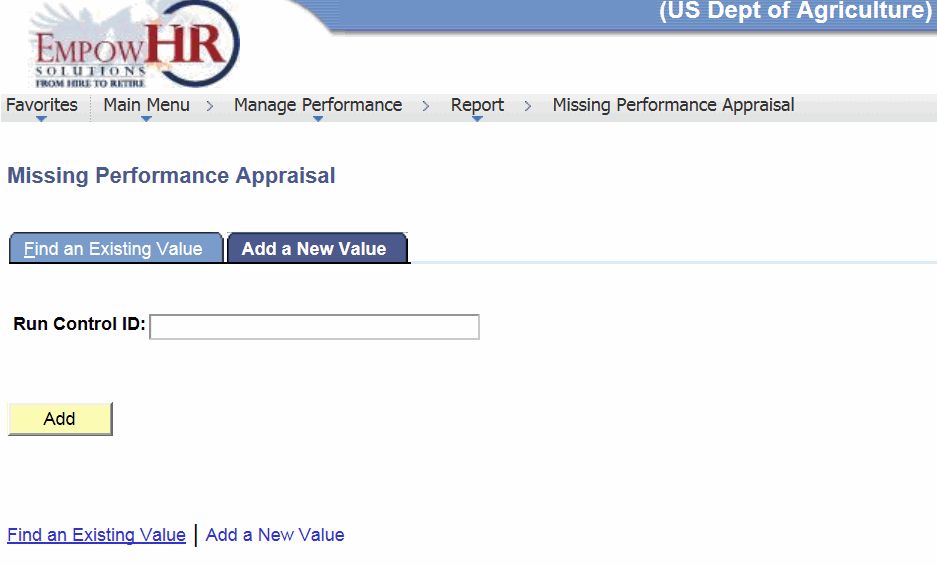 Missing Performance Appraisal Page - Add a New Value Tab