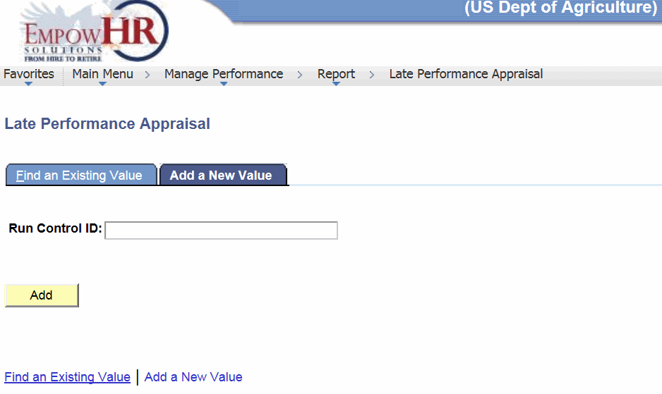 Late Performance Appraisal Page - Add a New Value Tab