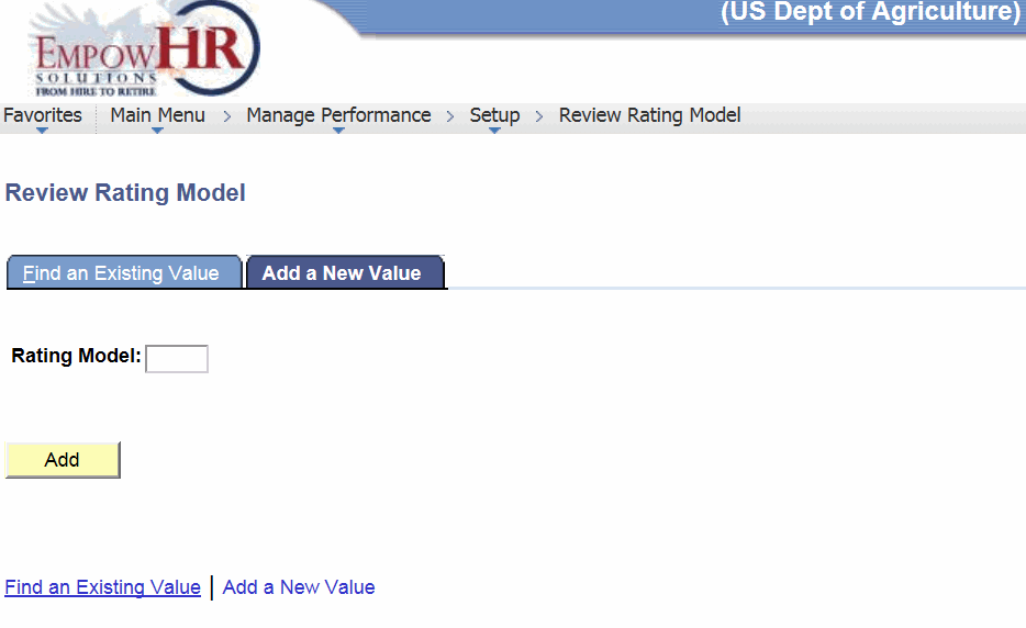 Review Rating Model Page - Add a New Value Tab