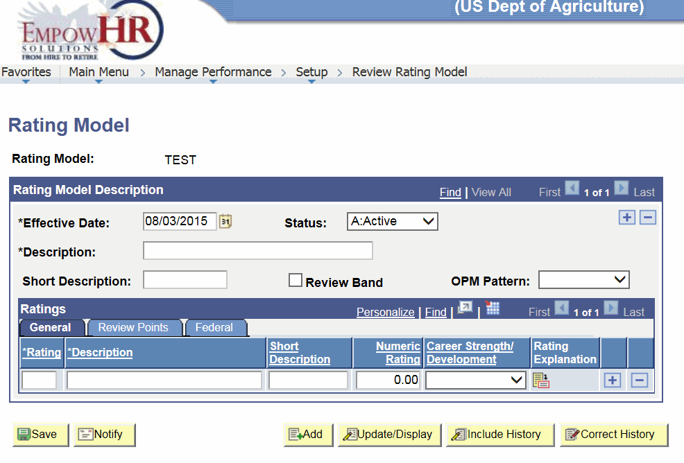 Rating Model Page - General Tab