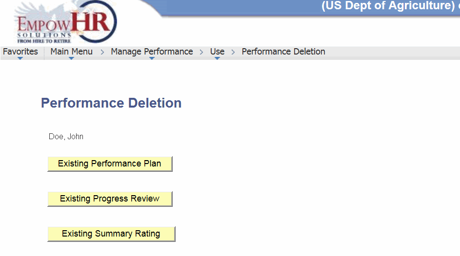 Performance Deletion Page