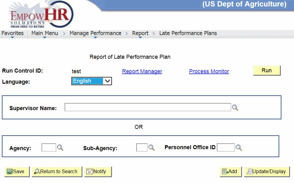 Report of Late Performance Plan Page