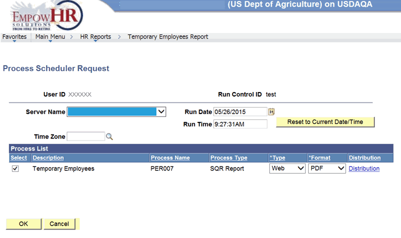 Process Scheduler Request Page