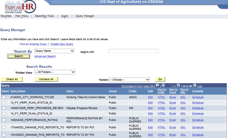 Query Manager Page (after clicking search)