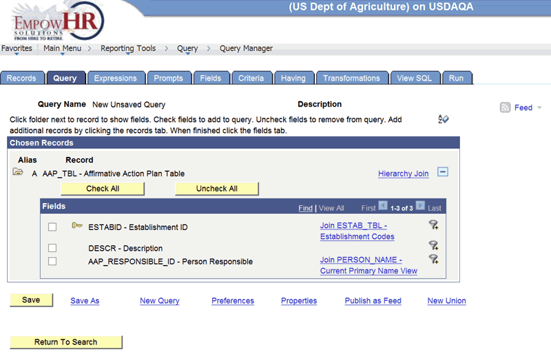 Query Manager Page - Query Tab