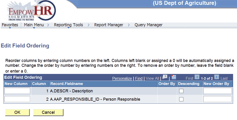 Edit Field Ordering Page