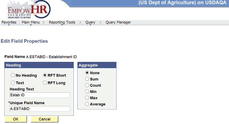 Edit Field Properties Page