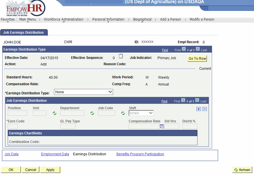 Job Earnings Distribution Tab Page