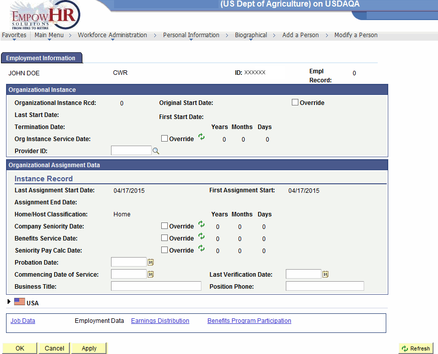 Employment Information Tab