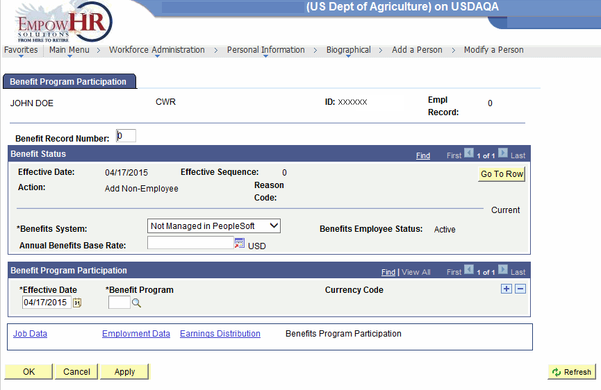 Benefit Program Participation Tab