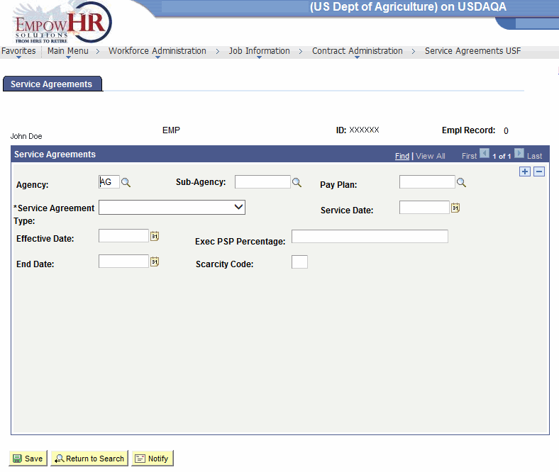Service Agreements Tab Page