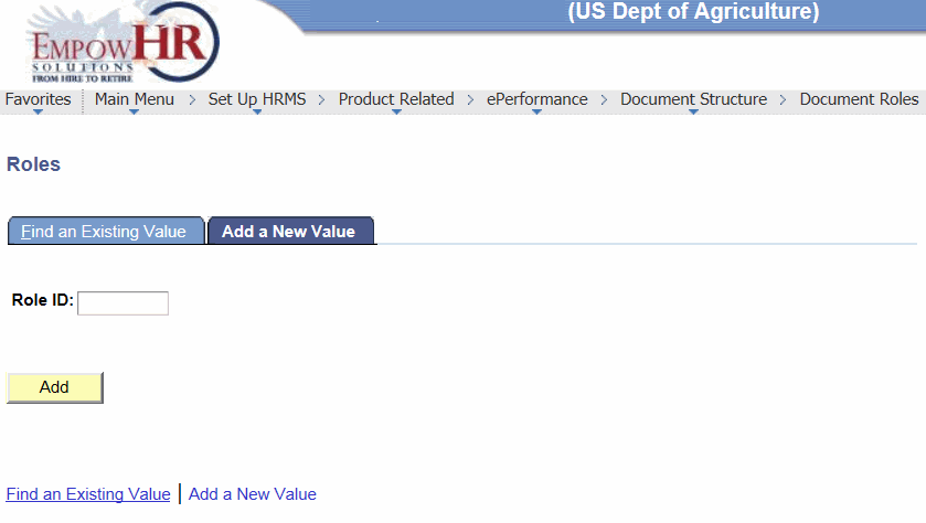 Roles Page - Add a New Value Tab
