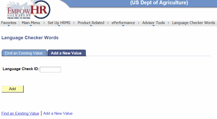 Language Checker Words Page - Add a New Value Tab