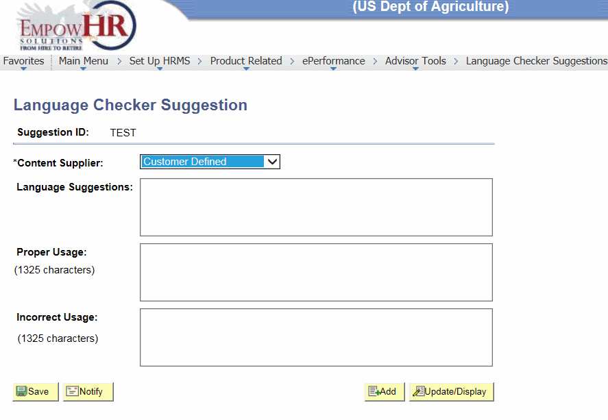 Language Checker Suggestion Page