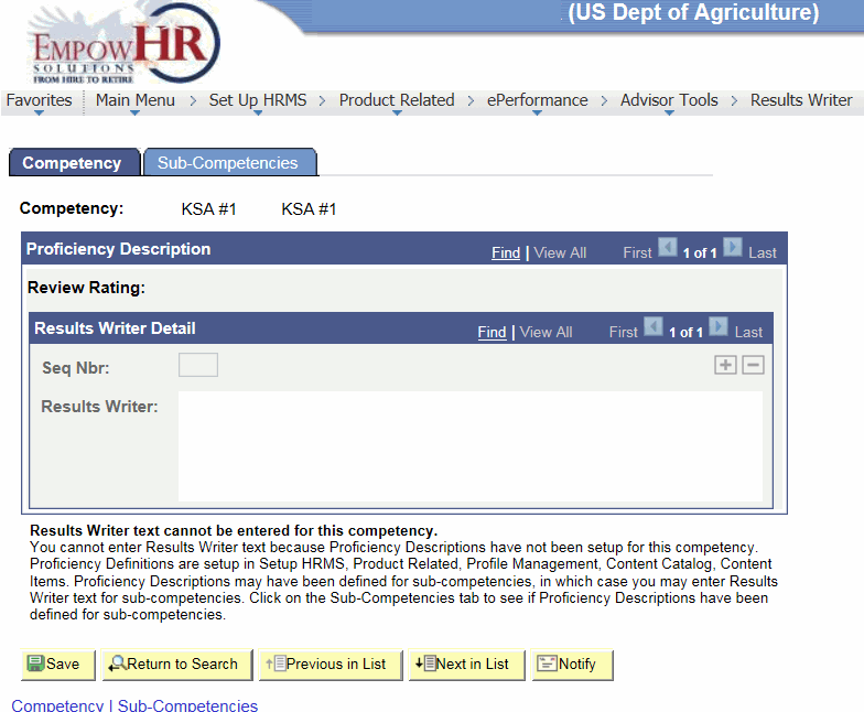 Results Writer Page - Competency Tab