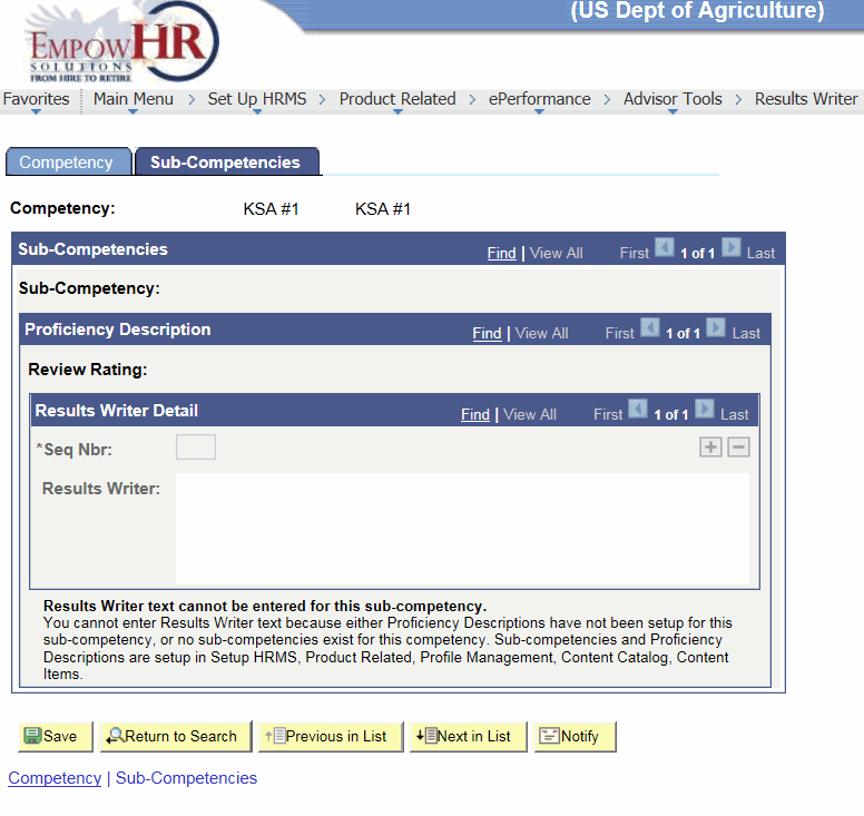 Results Writer Page - Sub-Competencies Tab