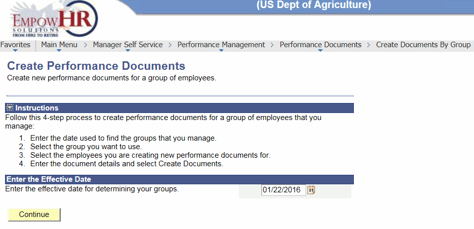 Create Performance Documents Page (Manager Self  Service for a group)