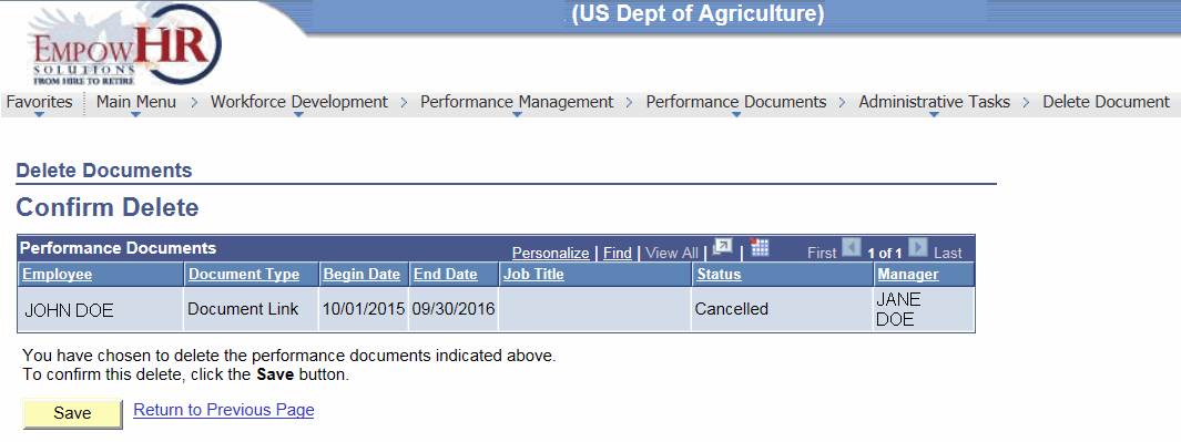 Delete Documents - Confirm Delete Page