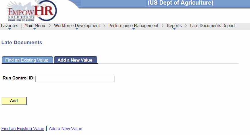 Late Documents Reports Page - Add a New Value Tab